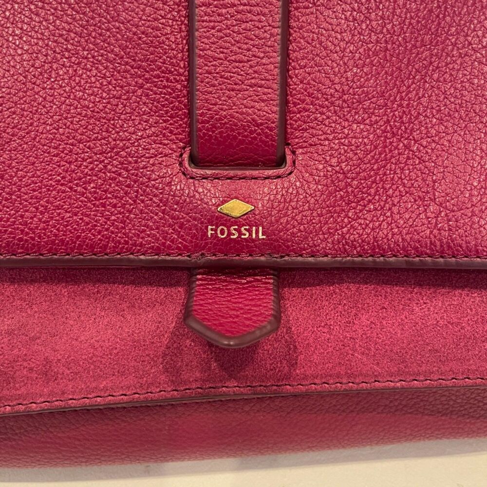 Fossil Kinley Crossbody Bag Wine/Fig Leather Suede - Picture 7 of 12
